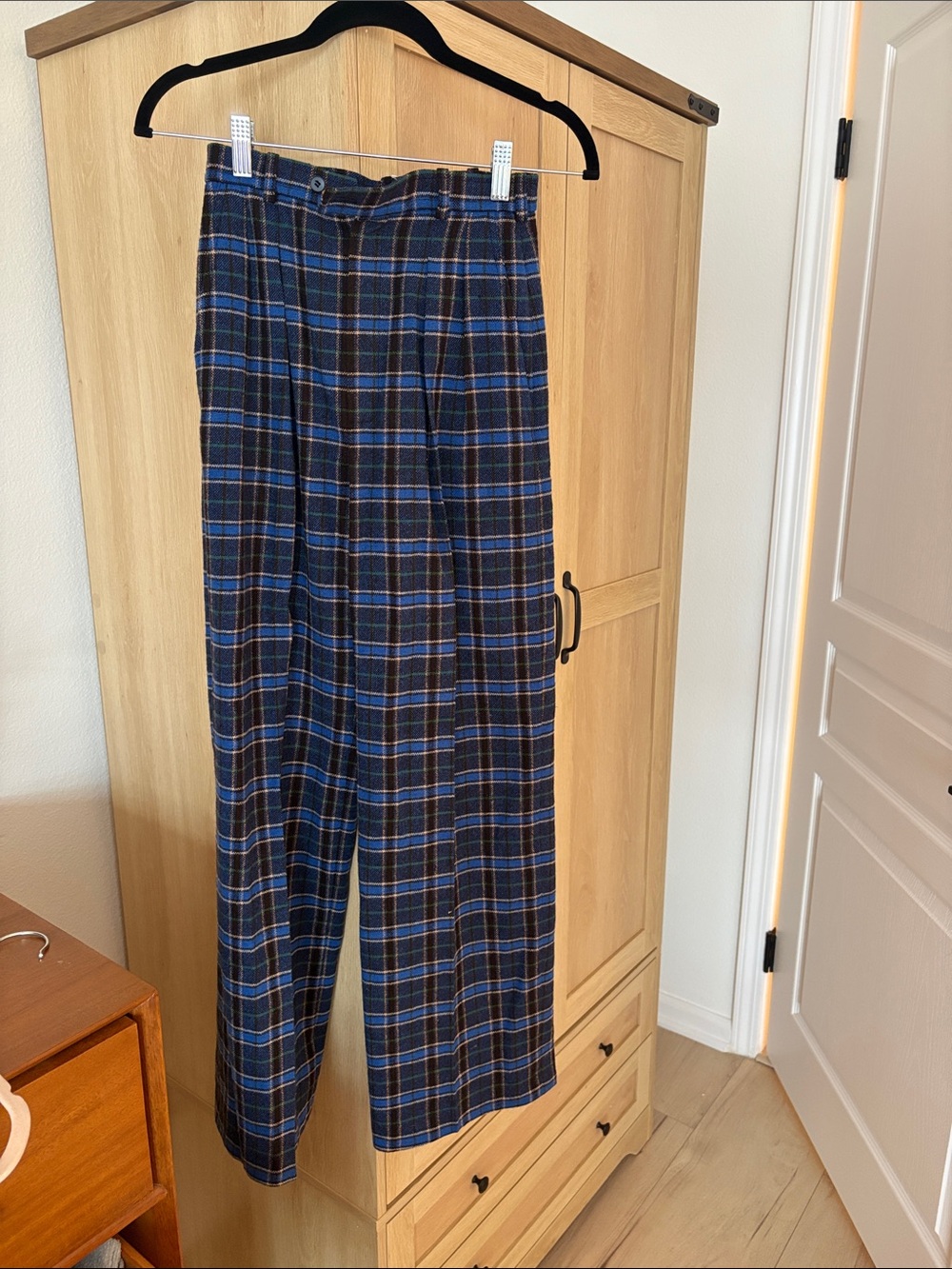 70’s or 80’s Saint Laurent Blue Plaid Wide-Leg Trousers